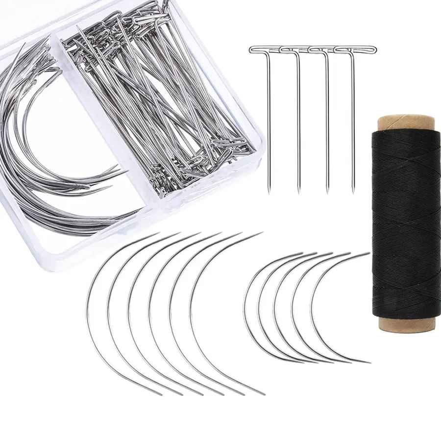 70pcs Needle And Thread Set for Weave with T Pins C Curved