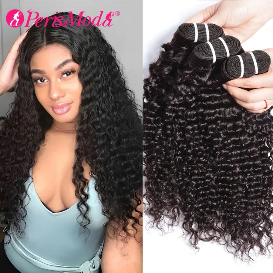 PerisModa Short Curly Human Hair Bundles Peruvian Weaving