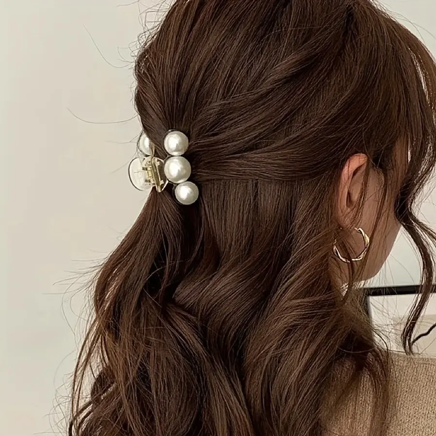 1pc Pearl Hair Claw Clips, Hair Barrette Clamps For Thick Thin Hair