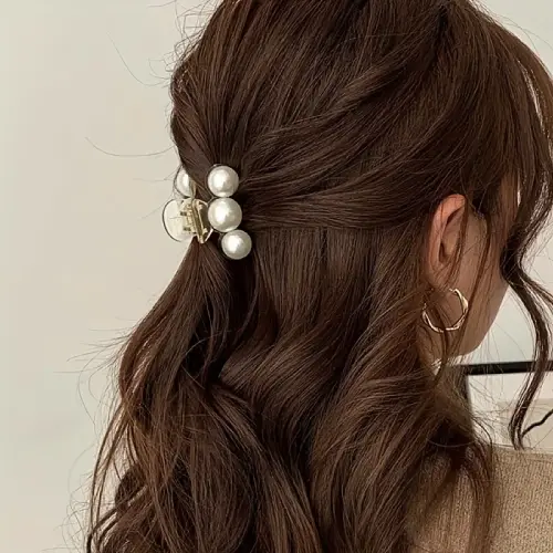 1pc Pearl Hair Claw Clips, Hair Barrette Clamps For Thick Thin Hair