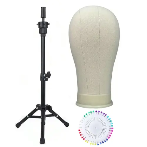 22Inch Canvas Block Wig Head With Wig Tripod Stand Soft Cork