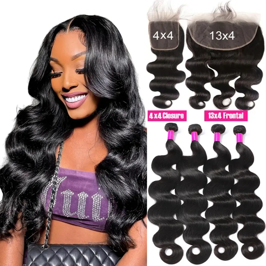 3 Bundles With Frontal 13x4 Brazilian Body Wave Virgin Hair