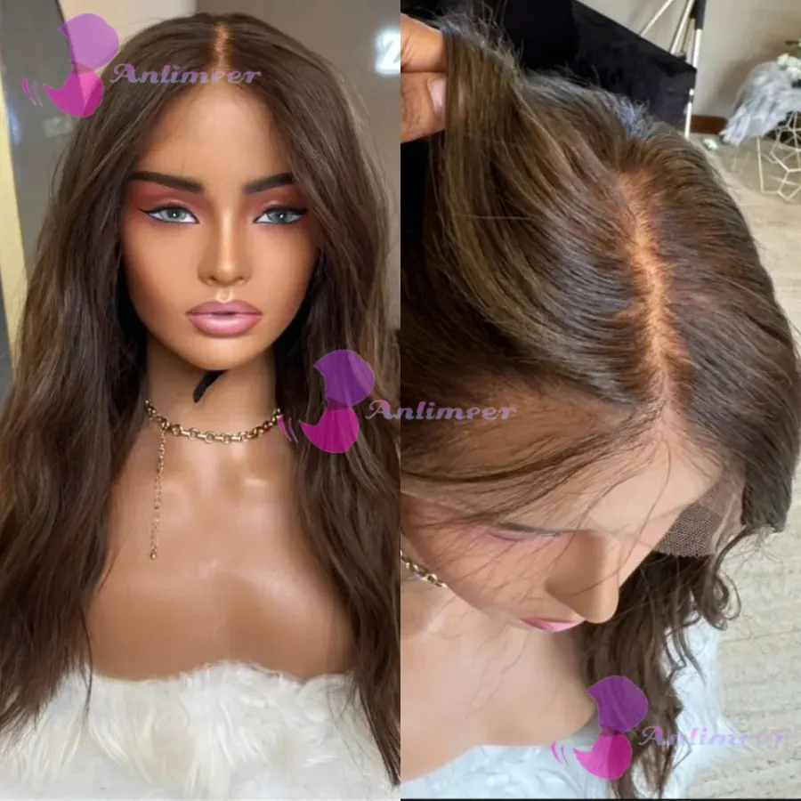 Glueless Full Lace Wigs Natural Wavy Dark Brown Human Hair HD