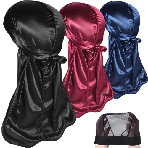 3 Pcs Silky Durag Headwraps Durag for Men Women With Free
