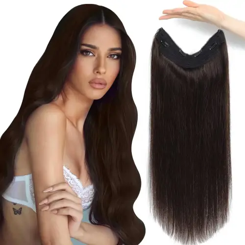 Invisible Wire Hair Extensions Real Human Hair Dark Brown