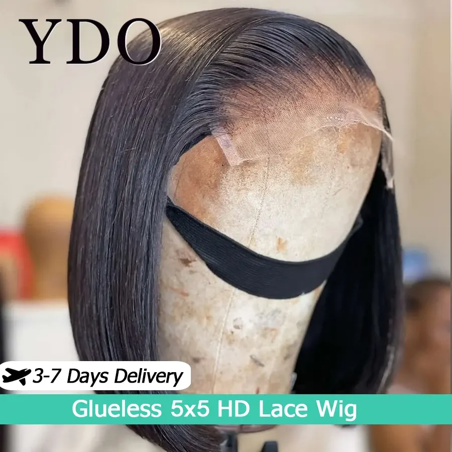 250% 5X5 6x6 HD Lace Closure Wig Straight Short Cut Bob Ready