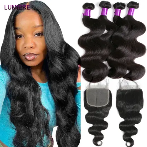 Body Wave Human Hair Bundles with Closure Frontal 5x5 6x6 HD