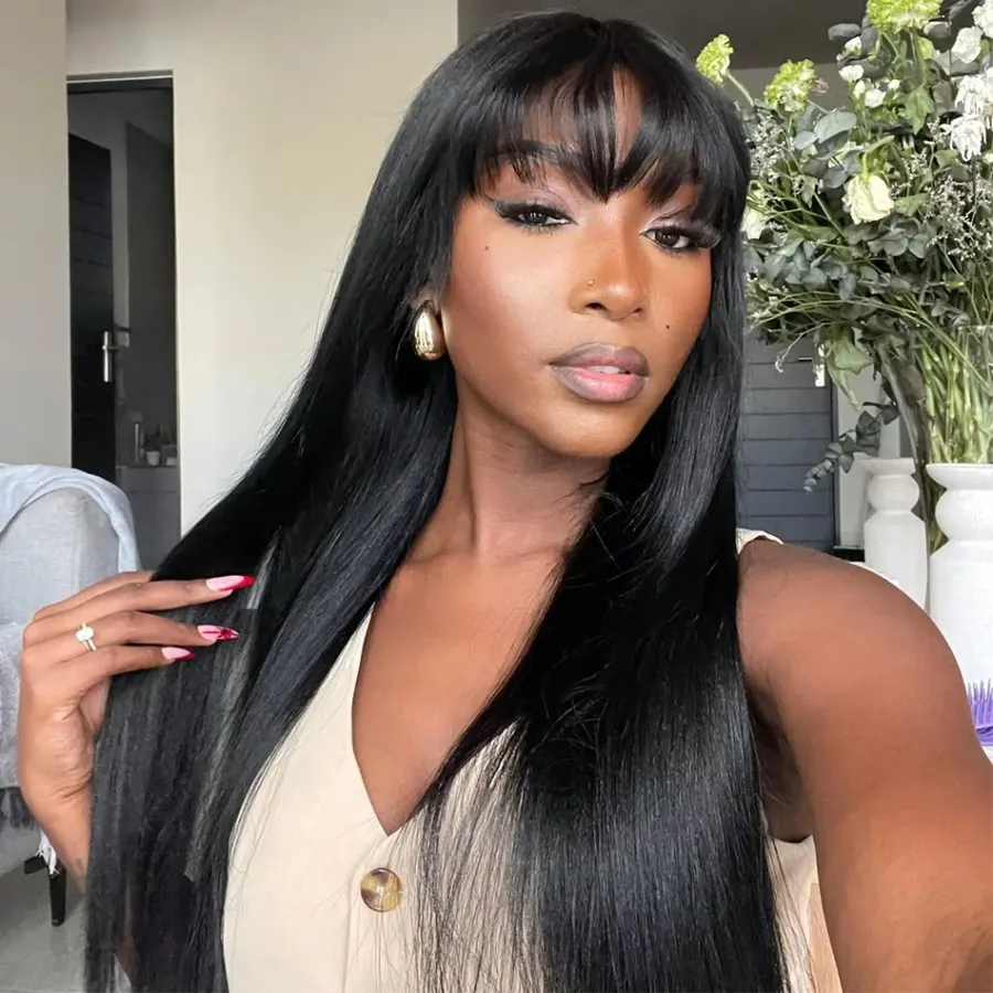 Silky Straight Wig Human Hair Full Machine Made Lace Human