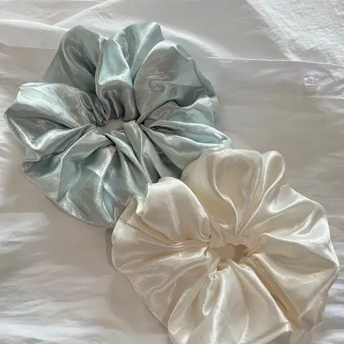 1PC Satin Hair Scrunchies Set, Light Blue And Creamy White