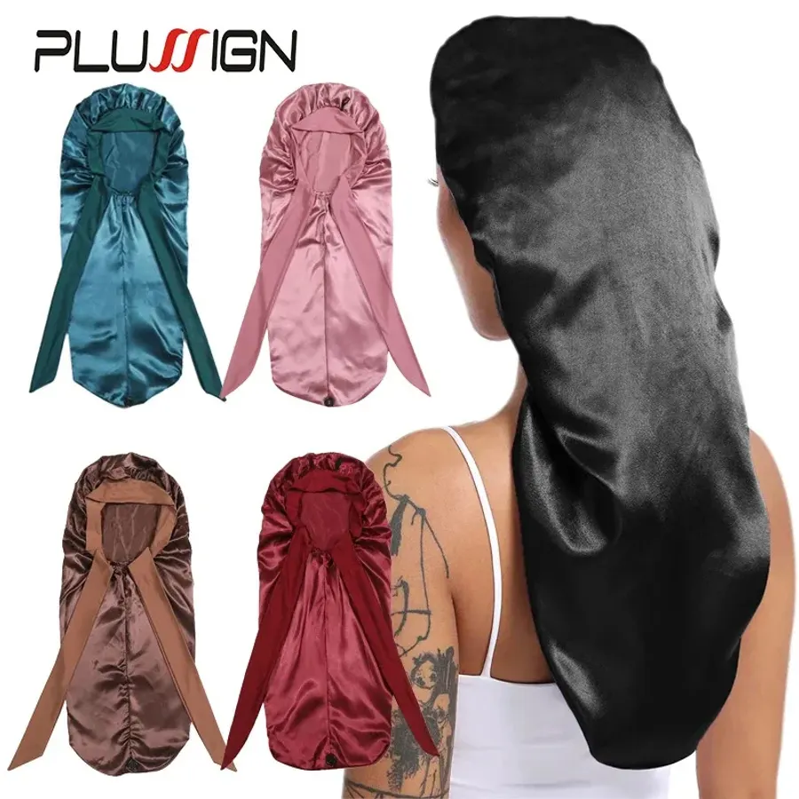 Long Satin Bonnet Solid Color Extra Large Sleep Cap With Long