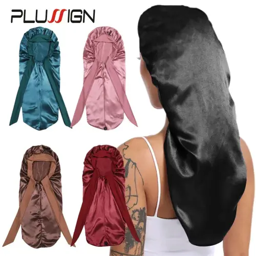 Long Satin Bonnet Solid Color Extra Large Sleep Cap With Long