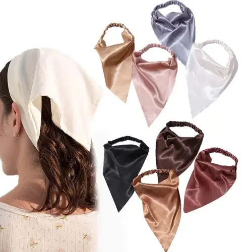 Solid Color Satin Hair Scarf Vintage Elastic Triangle