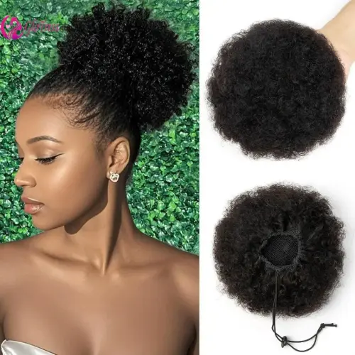 Afro Puff Human Hair Drawstring Ponytail 8 Inch Curly 100%