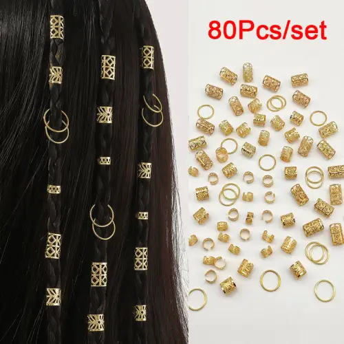 80pcs Hair Braiding Metal Cuffs DIY Hollow Out Hair Ring