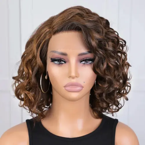 Sleek Bouncy Curly Short Bob Wig Lace Front Human Hair Wigs