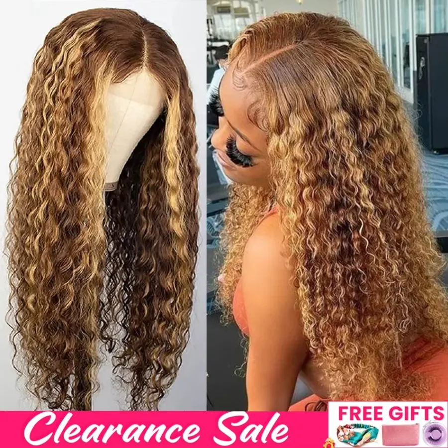 Highlight Honey Blonde Wigs Human Hair Kinky Curly 13x6 Hd