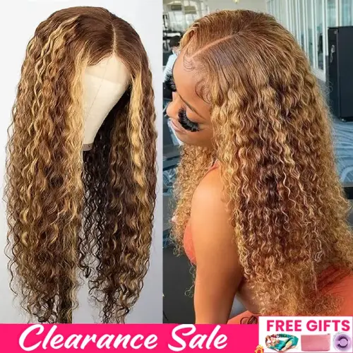 Highlight Honey Blonde Wigs Human Hair Kinky Curly 13x6 Hd