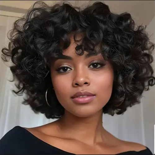 250% Bouncy Curly Bob Human Hair Wigs Loose Bouncy Rose Curly