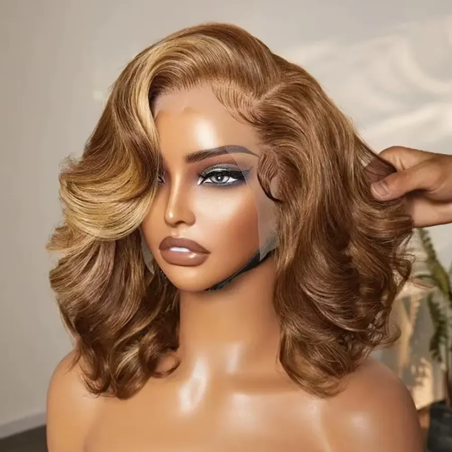 Highlight Body Wave Bob Wig Human Hair 13X4 Lace Front Human