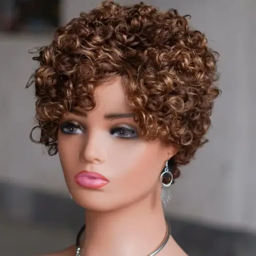 Rose Curly Short Bob Wig Highlight 4/27 Honey Blonde 100%