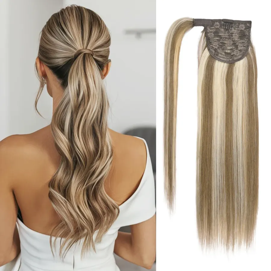 Ponytail Human Hair Extensions Long Straight Ponytail Wrap