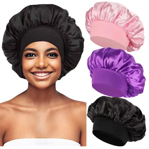 Satin Bonnets Night Sleeping Cap Large Elastic Wide Soft Band