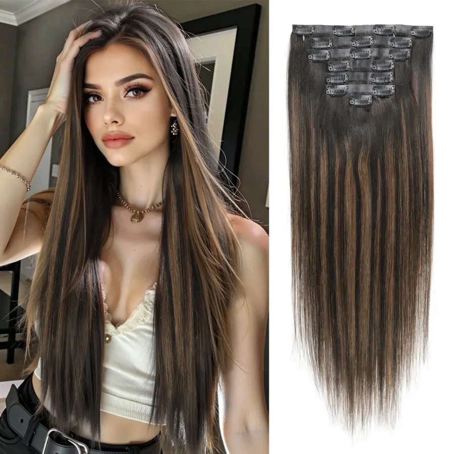 7Pcs Seamless Clip In Hair Extensions Human Hair Clip On Hair