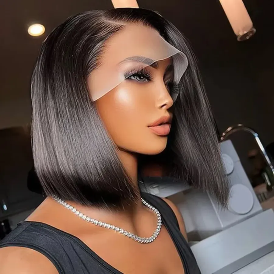 4x4 13x4 Lace Front Human Hair Bone Straight Wigs Cheap Short