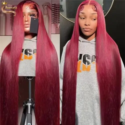 13x6 HD Lace Front Human Hair Wigs 30 Inch Burgundy Red Lace