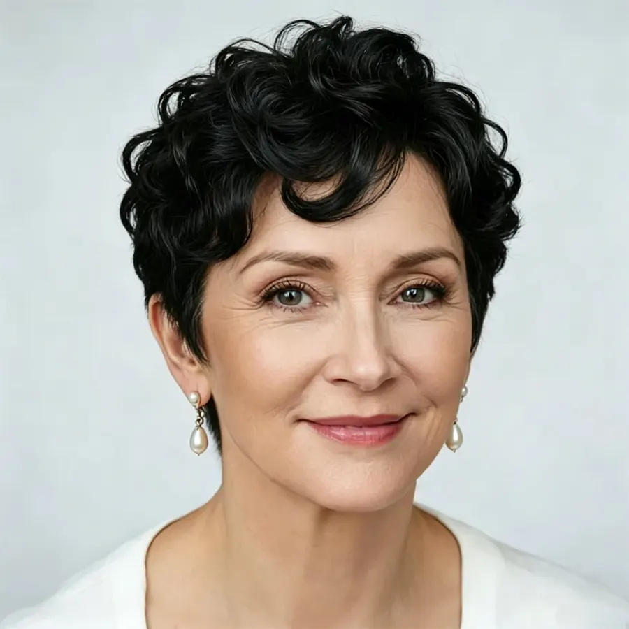 1B# Pixie Cut Human Hair Wig 6" Layered Short Loose Curly