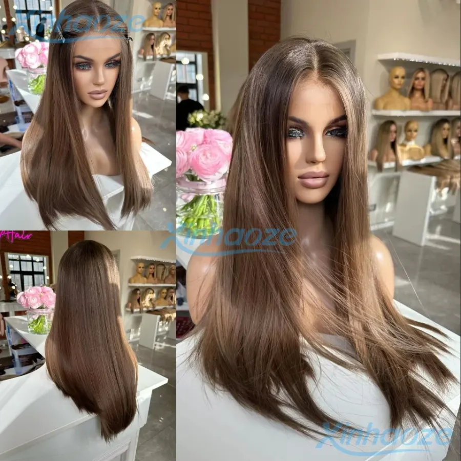 Silky Straight 200% Density Medium Brown Colored Human Hair