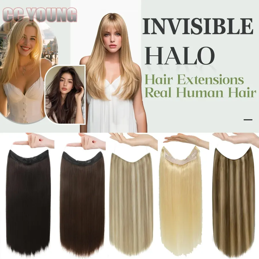 Invisible Halo Hair Extensions Real Human Hair Fish Wire