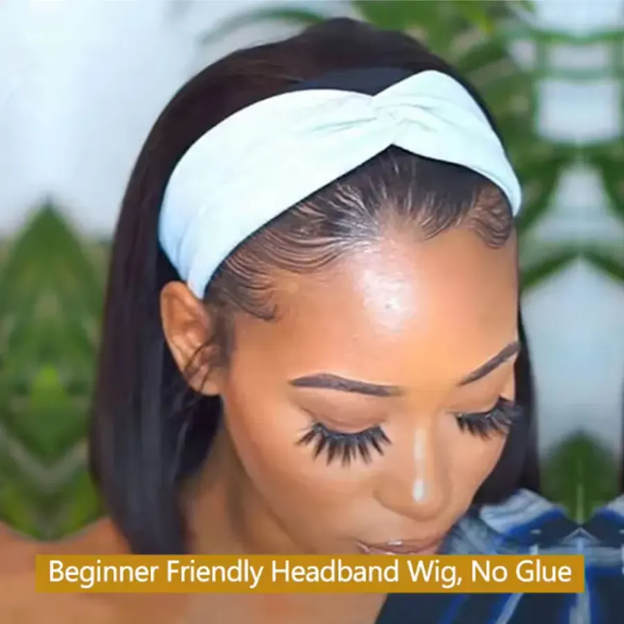Headband Wigs Human Hair Straight Short Bob Glueless Wigs