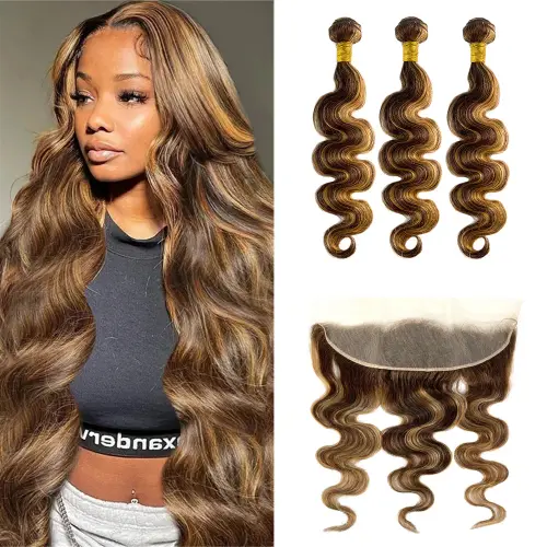 Highlight Bundles With Closure Frontal Brazilian Body Wave