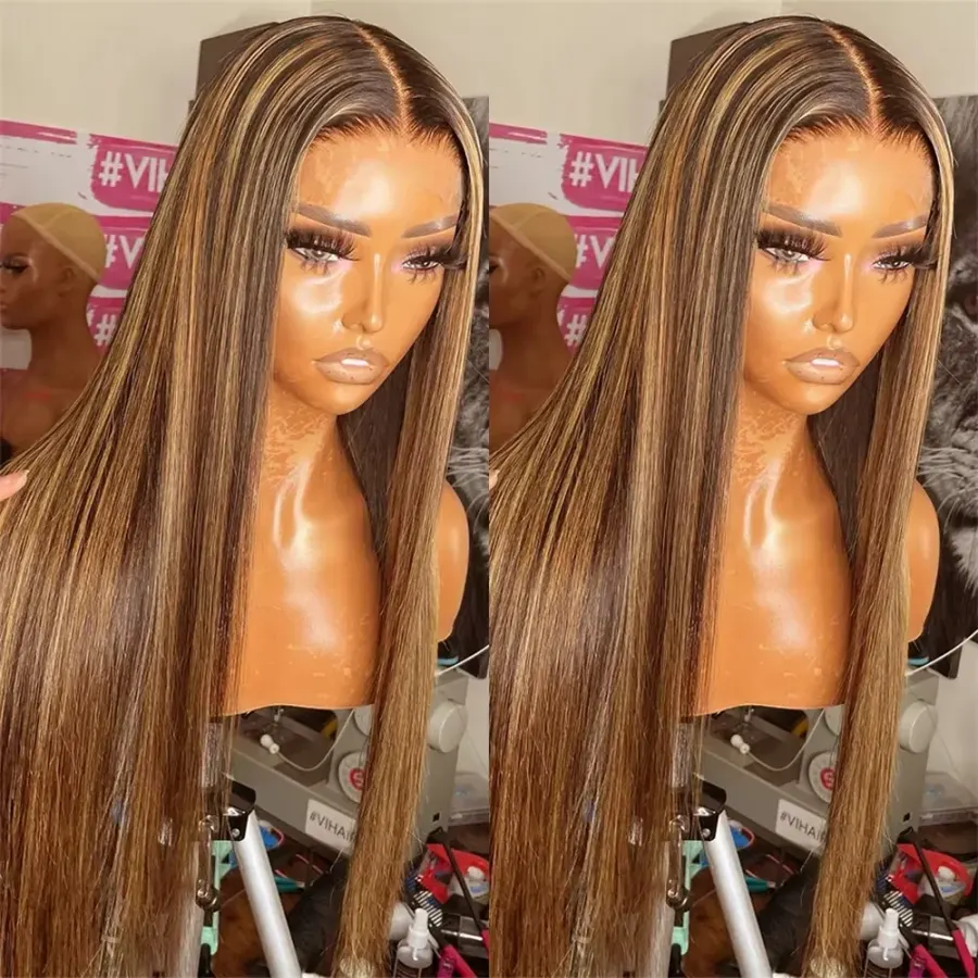 Ombre Highlight Brown Straight Lace Front Wig 13x4 Lace