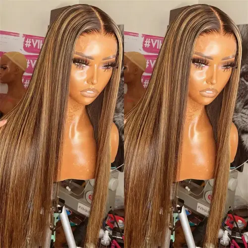 Ombre Highlight Brown Straight Lace Front Wig 13x4 Lace