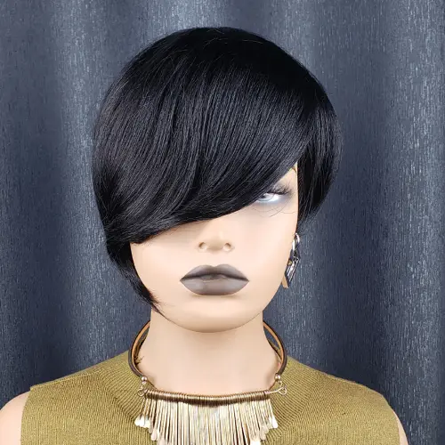 Pixie Cut Wigs Human Hair Glueless Wigs With Bangs Ready To