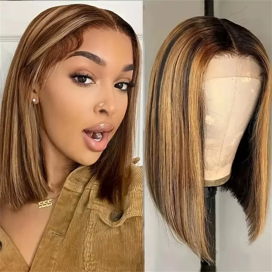 Short Silky Straight #4/27 Color Bob Lace Front Human Hair