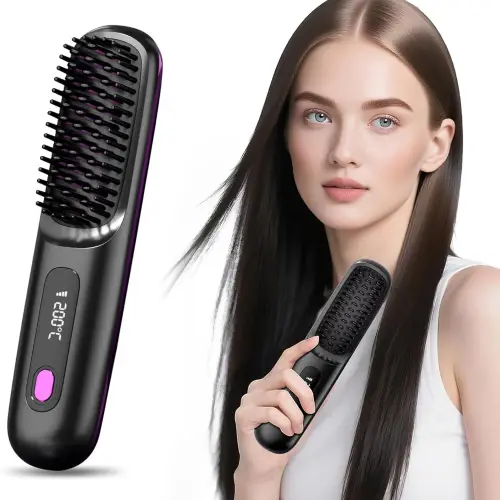 Hair Straightener Brush with LCD Display Cordless USB