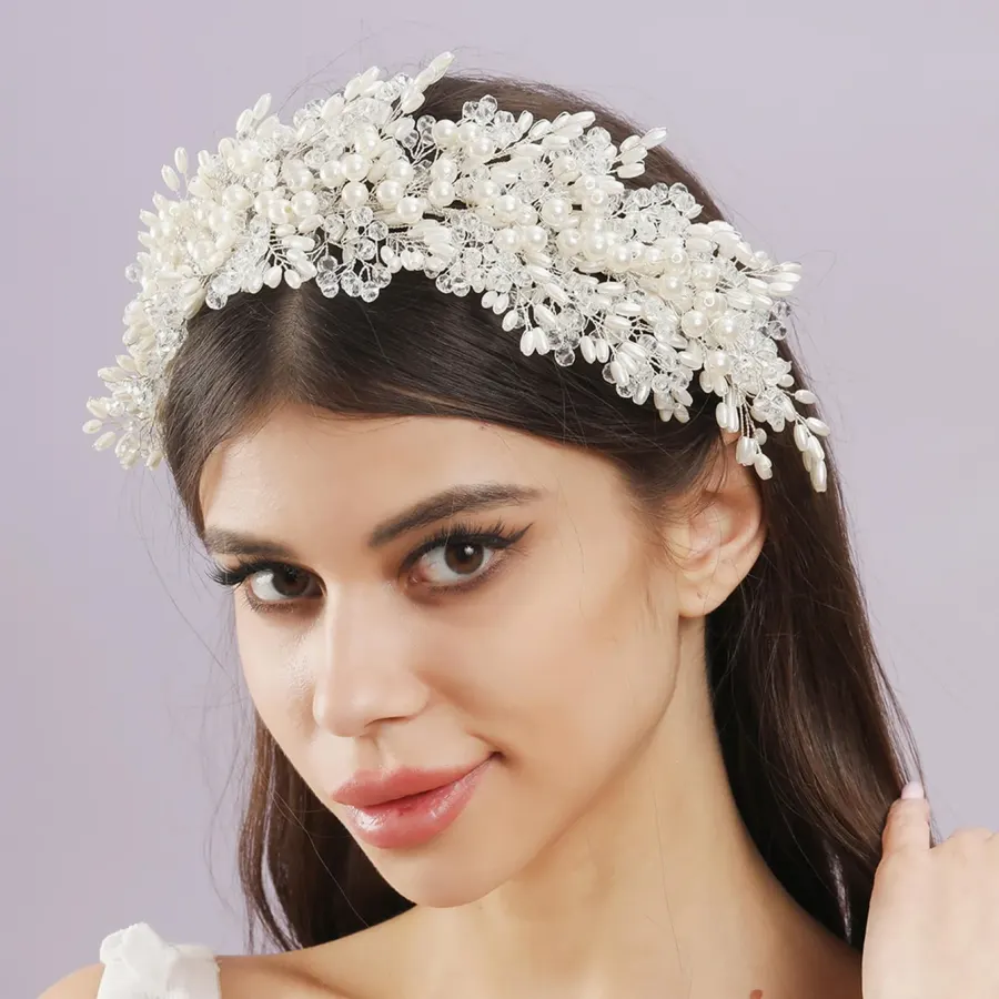 Luxury Crystal Pearl Hair Vine Headband Hairband Party Bridal