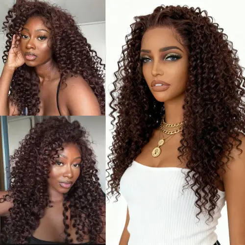 Chocolate Brown Curly Wig 13x4 Lace Front Long Deep Curly
