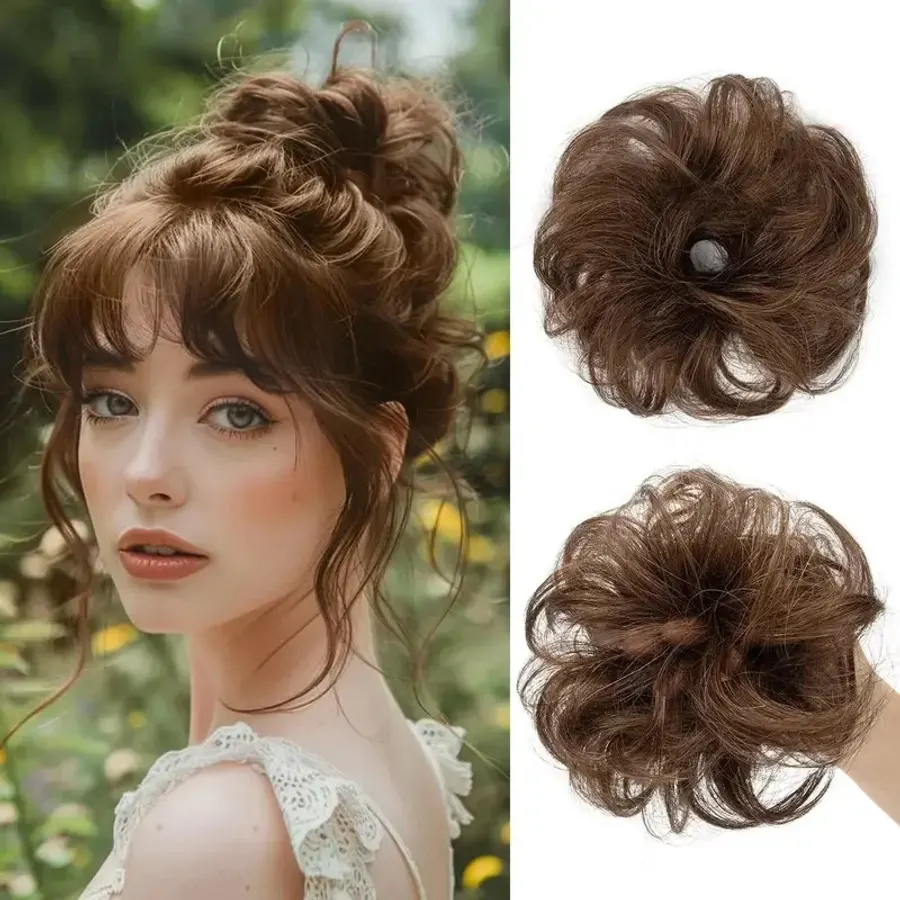 2pcs Women'S Real Human Hair Chignon Bun Hair Pieces Natural
