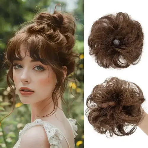 2pcs Women'S Real Human Hair Chignon Bun Hair Pieces Natural