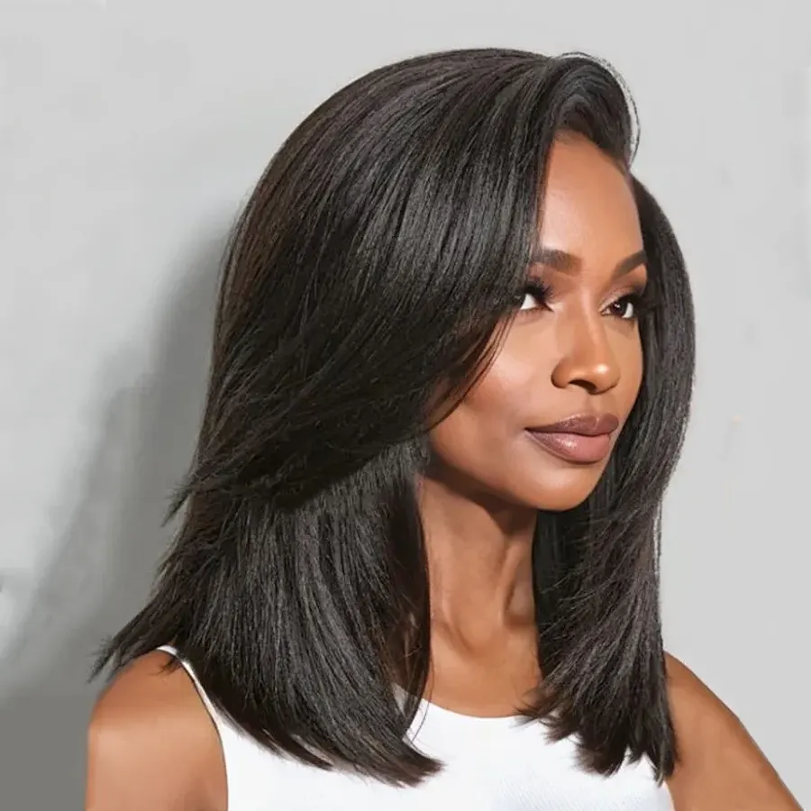 Yaki Straight Human Hair Wigs Pre Cut 13x4 HD Lace Front Wig
