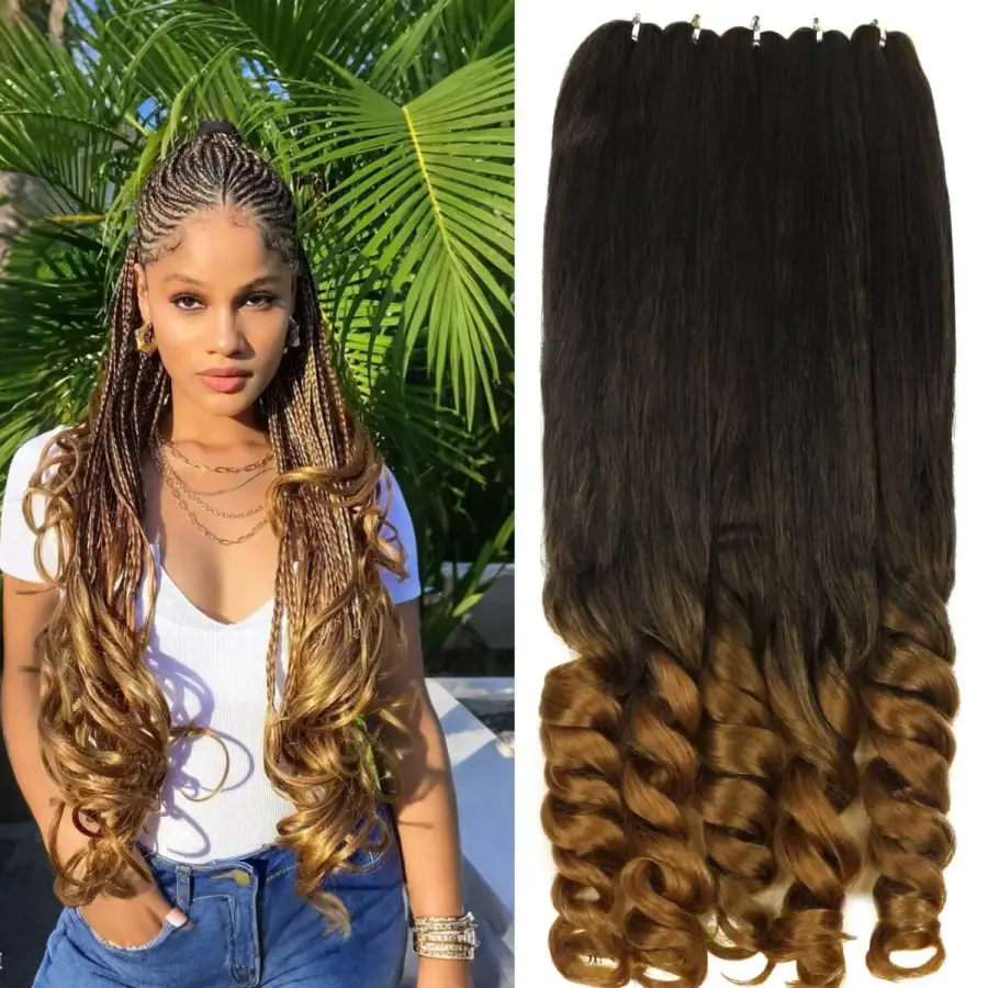 Ombre French Boho Curly Synthetic Braiding Hair Pre-Stretched
