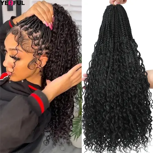 14 18 24 Inch Box Braids Crochet Hair Pre Looped Goddess