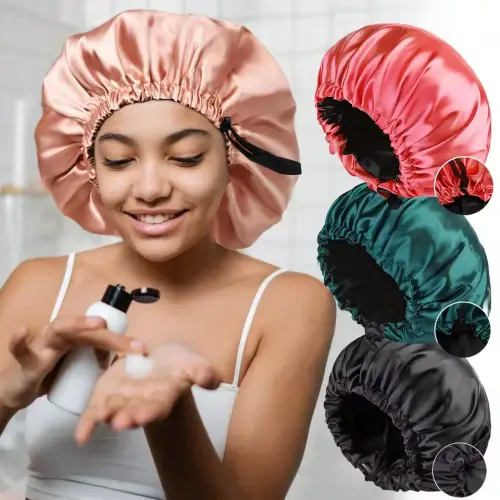Women's Fashion Bonnet Soft Silk Smooth Double Layered Button