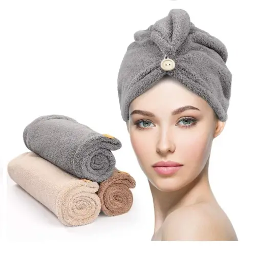 Button Up Hair Towel Wrap High Absorbency Microfiber Towels