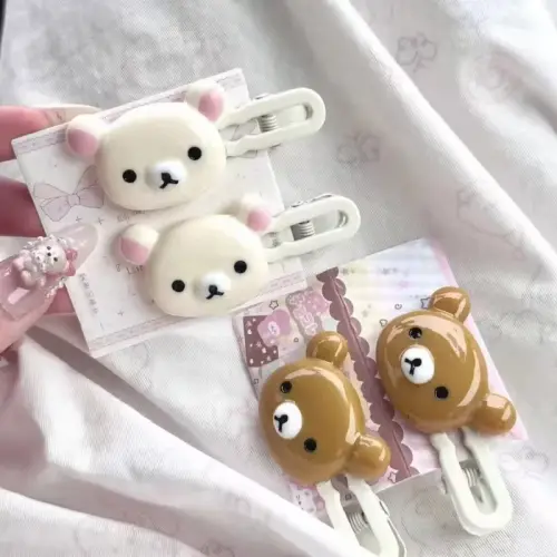 2Pcs/Set Cute Bear Hairpins Set Women Forehead Head Side