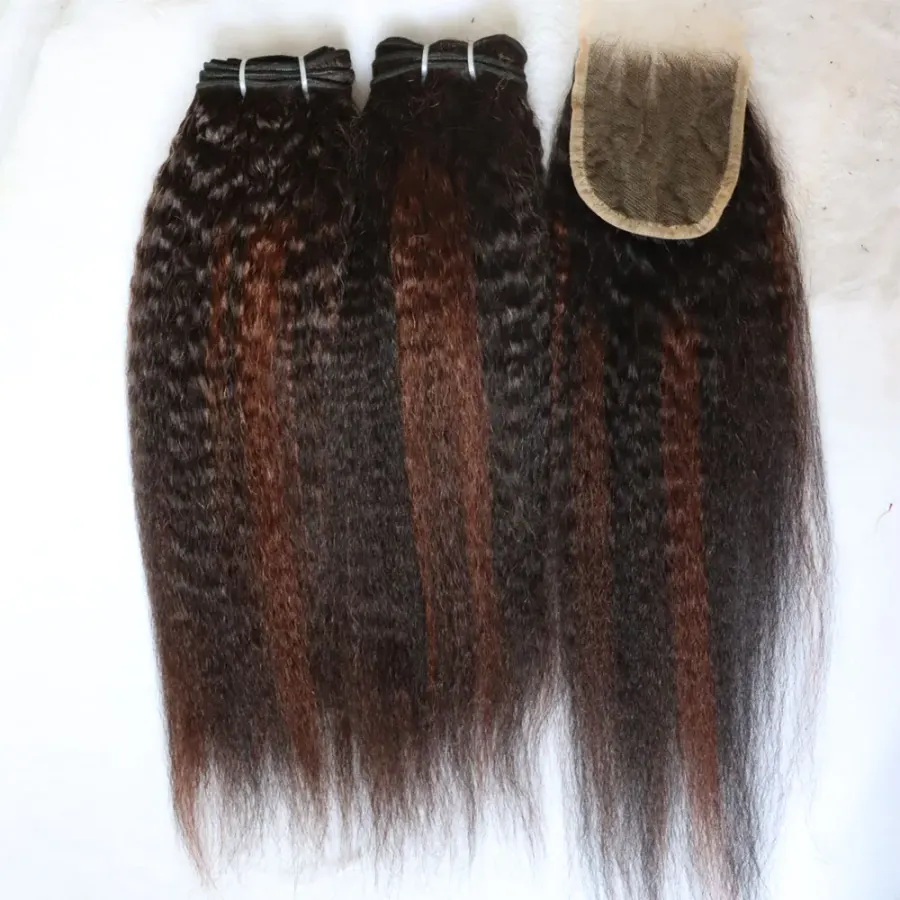 100% Brazilian Human Hair Bundles with Lace Frontal Closure